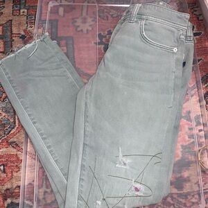 Pilcro, Anthropologie Green Straight Leg Jeans with Distressed Style